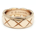 Chanel 18k Pink Gold Coco Crush Ring Quilted Beige