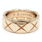 Chanel 18k Pink Gold Coco Crush Ring Quilted Beige