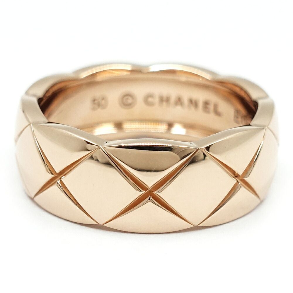 Chanel 18k Pink Gold Coco Crush Ring Quilted Beige