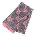 Gucci Ten Scarf Gray Pink GG Jacquard Logo Fringe Wool Shawl