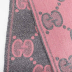 Gucci Ten Scarf Gray Pink GG Jacquard Logo Fringe Wool Shawl — view 7