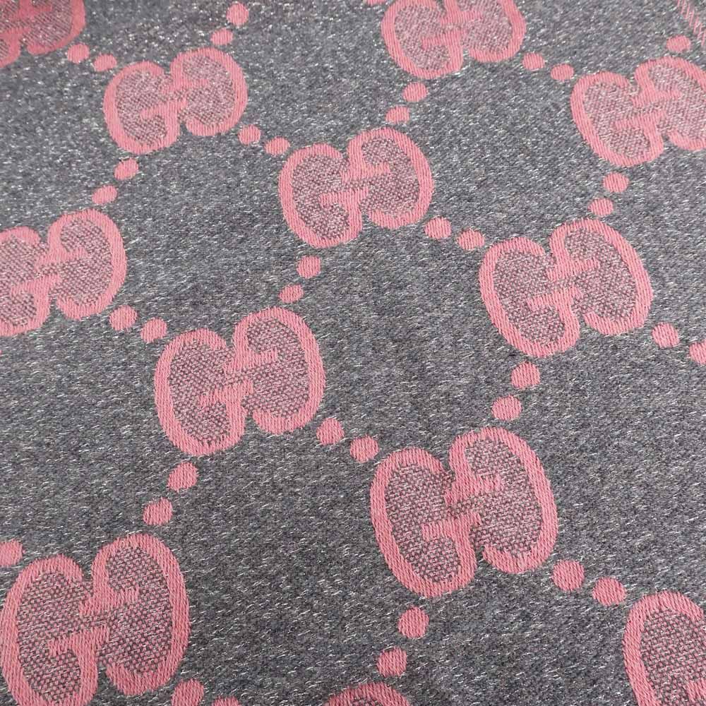 Gucci Ten Scarf Gray Pink GG Jacquard Logo Fringe Wool Shawl — view 4