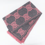 Gucci Ten Scarf Gray Pink GG Jacquard Logo Fringe Wool Shawl — view 2