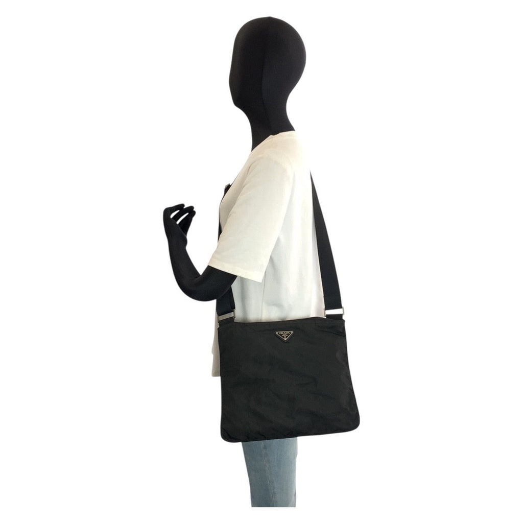 Prada Tessuto Black Silver Nylon Shoulder — view 7
