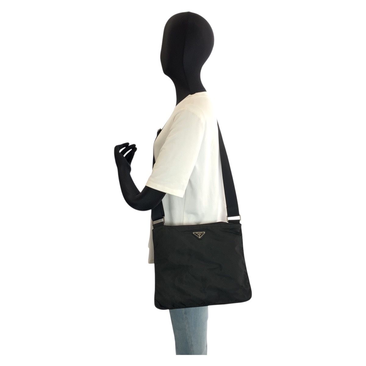 Prada Tessuto Black Silver Nylon Shoulder — view 7
