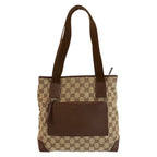 Gucci Brown Beige GG Canvas Leather Tote Shoulder