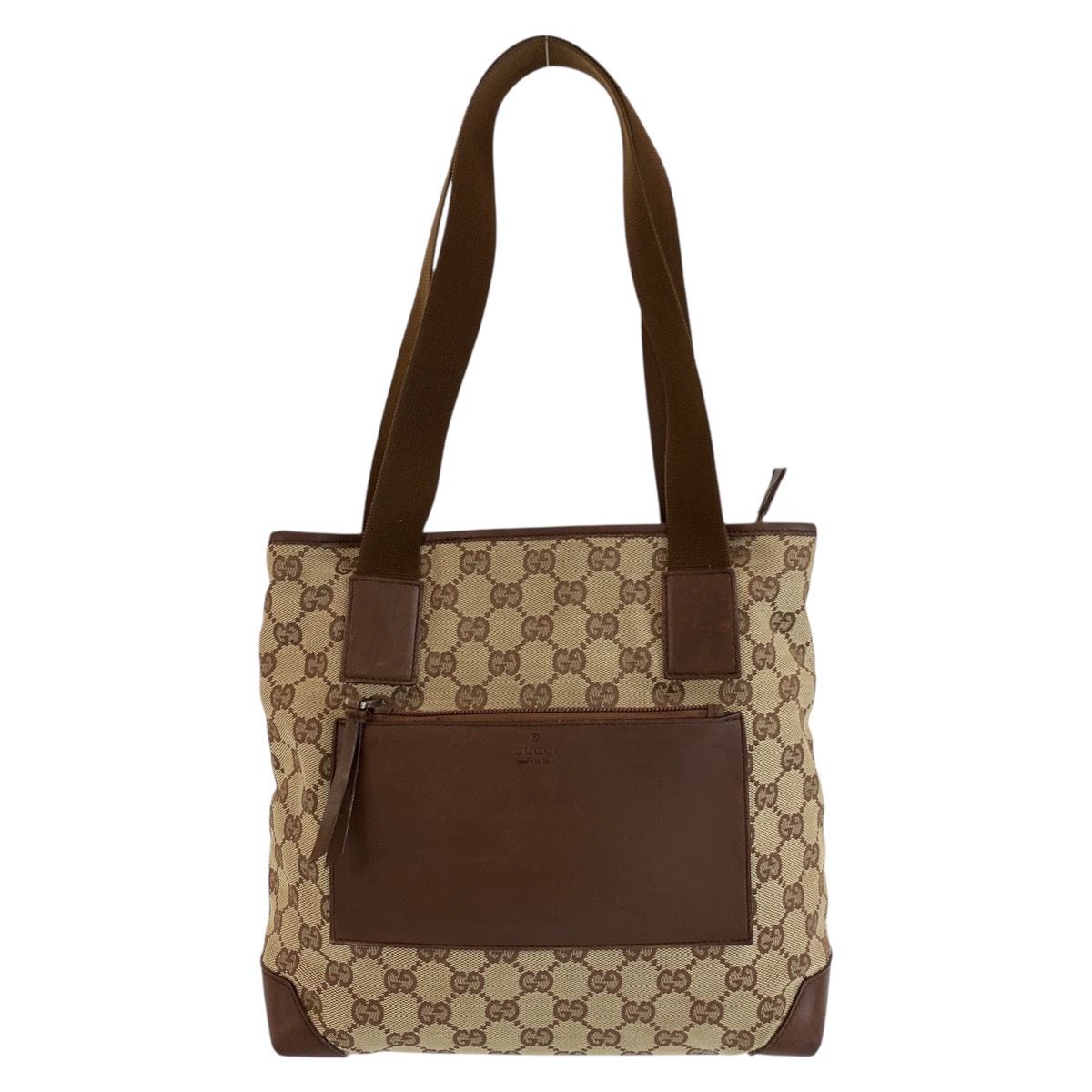 Gucci Brown Beige GG Canvas Leather Tote Shoulder