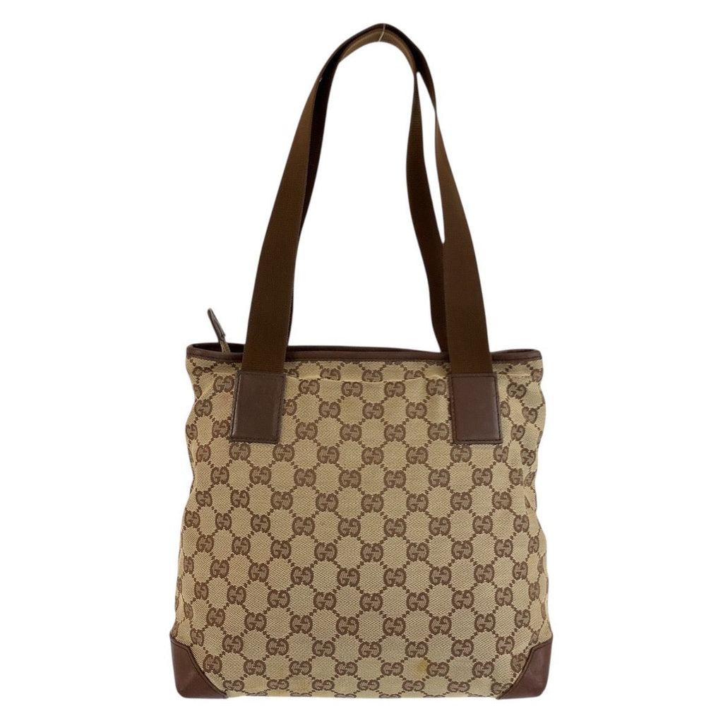 Gucci Brown Beige GG Canvas Leather Tote Shoulder — view 2