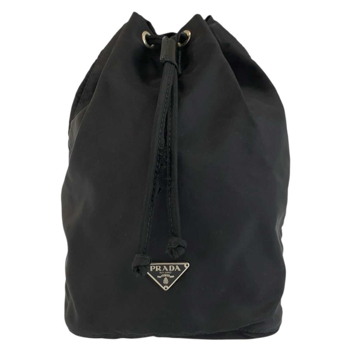 Prada Tessuto Black Silver Nylon Pouch Drawstring