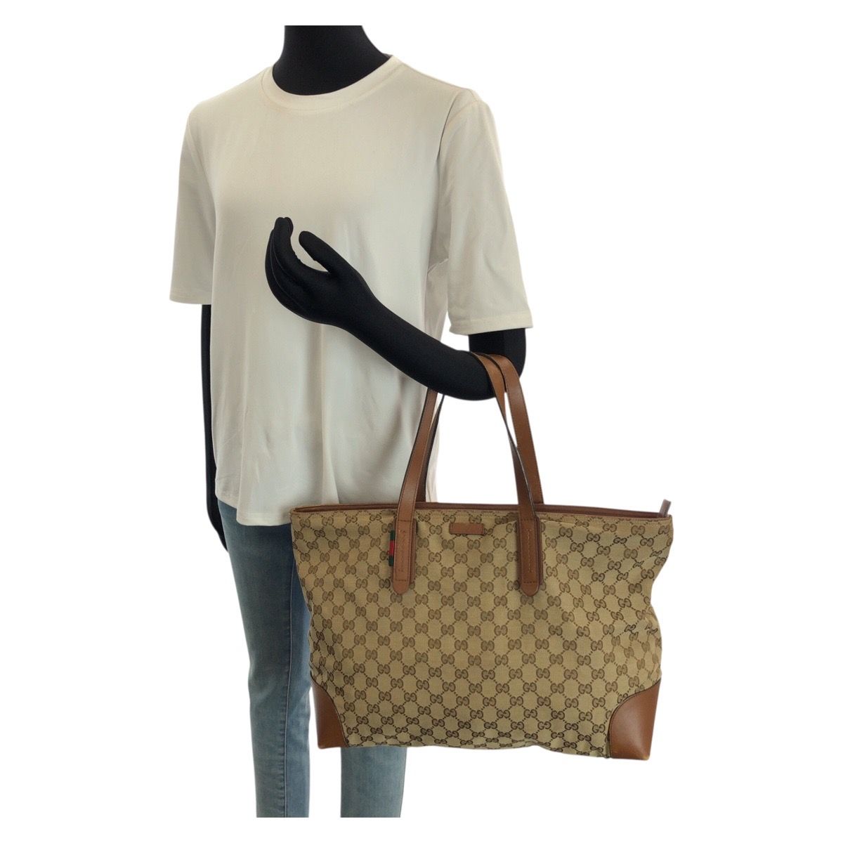 Gucci Sherry Line Beige Brown Silver GG Canvas Leather Tote — view 7