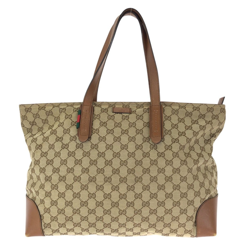 Gucci Sherry Line Beige Brown Silver GG Canvas Leather Tote