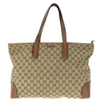 Gucci Sherry Line Beige Brown Silver GG Canvas Leather Tote