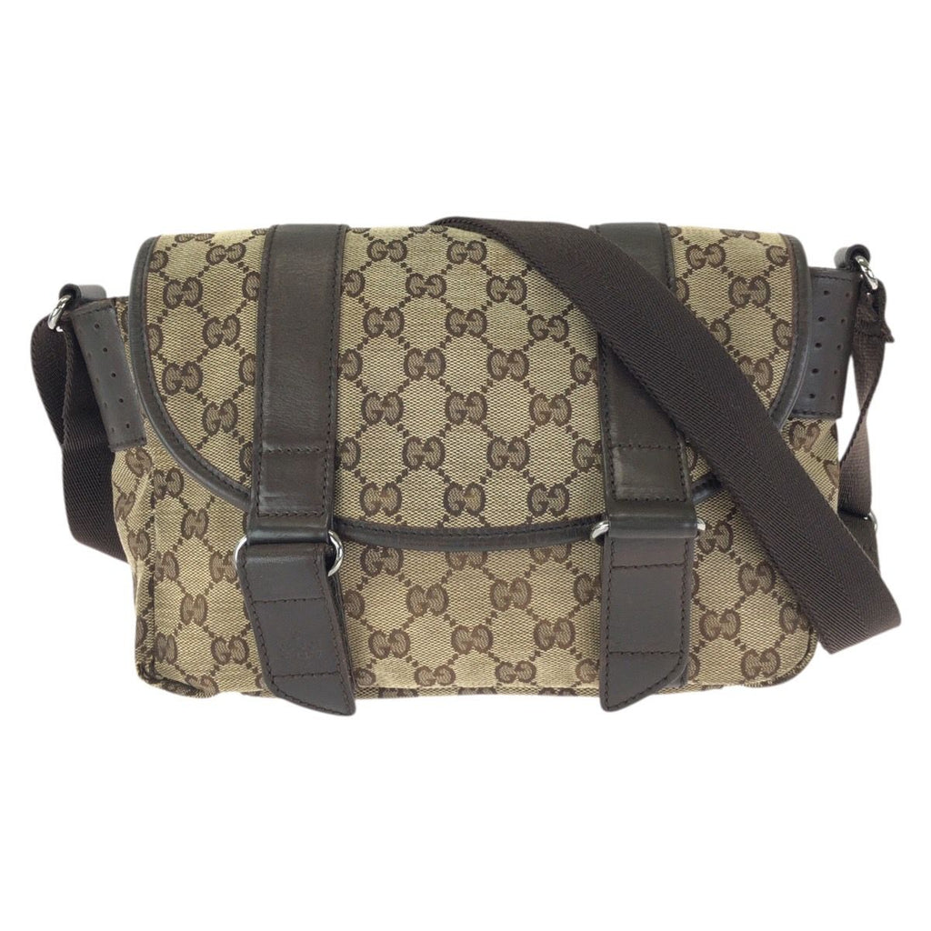 Gucci Beige Dark Brown Silver GG Canvas Leather Shoulder