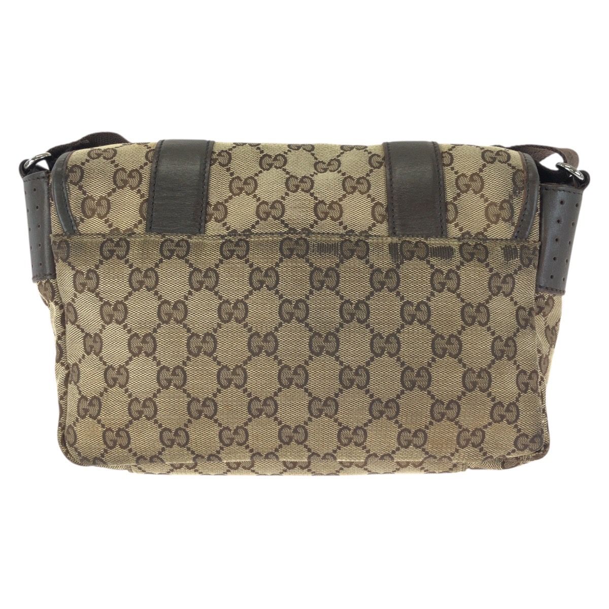 Gucci Beige Dark Brown Silver GG Canvas Leather Shoulder — view 2
