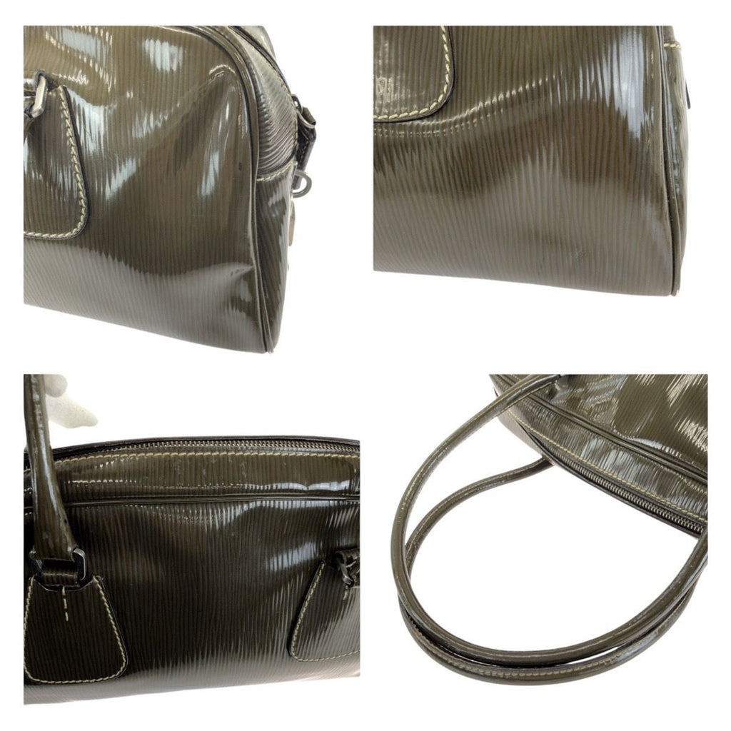 Prada Vintage Khaki Silver Patent Leather Shoulder — view 7