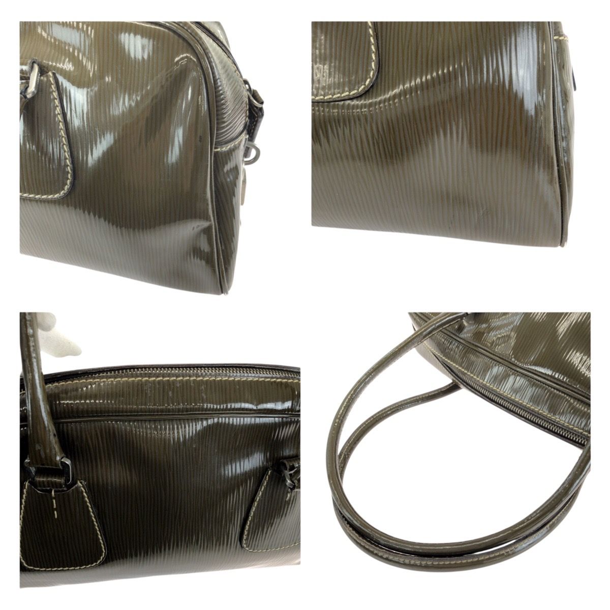 Prada Vintage Khaki Silver Patent Leather Shoulder — view 7
