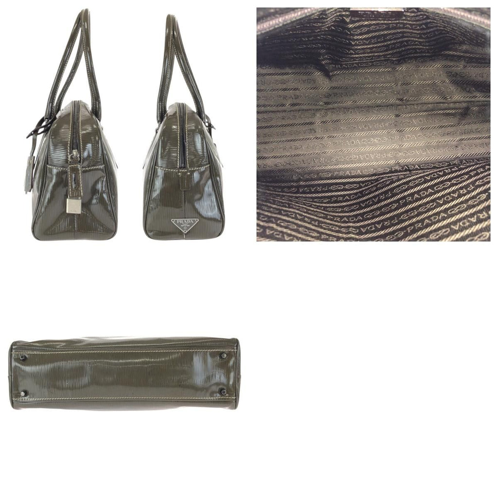 Prada Vintage Khaki Silver Patent Leather Shoulder — view 9