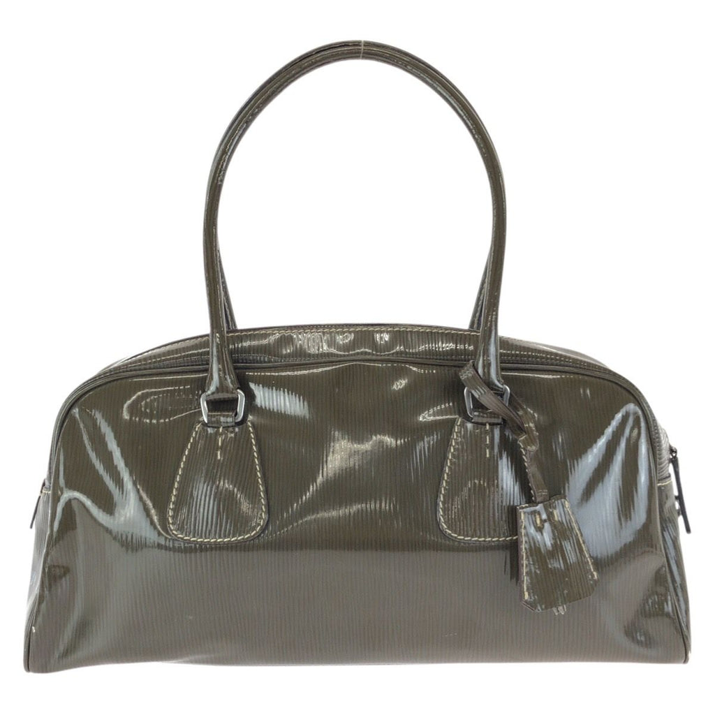 Prada Vintage Khaki Silver Patent Leather Shoulder — view 2