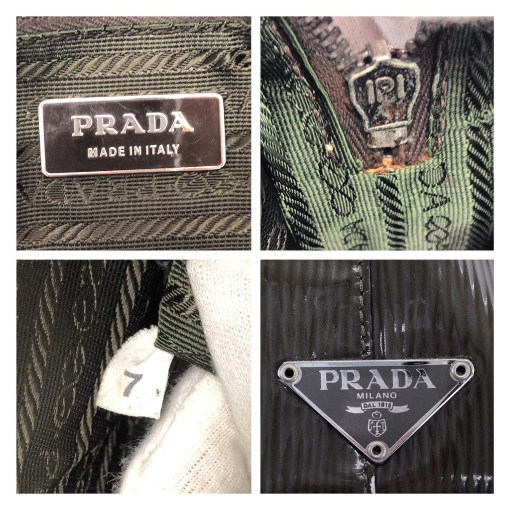 Prada Vintage Khaki Silver Patent Leather Shoulder — view 5