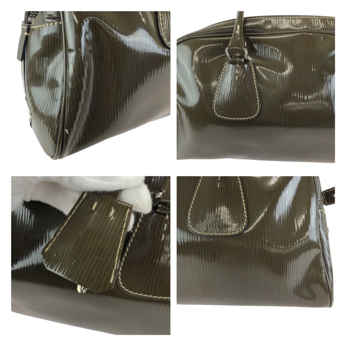 Prada Vintage Khaki Silver Patent Leather Shoulder — view 6