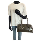 Prada Vintage Khaki Silver Patent Leather Shoulder — view 8