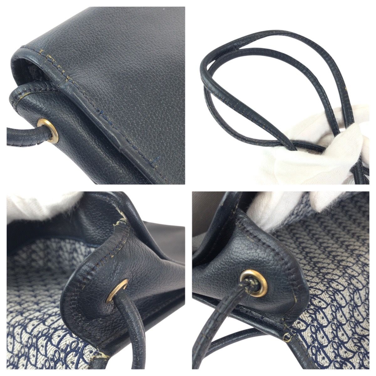 Dior Vintage Trotter Navy Gold Leather Shoulder — view 6