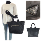 Prada Tessuto Double 2-Way Reversible Black Silver Nylon Leather Tote — view 7