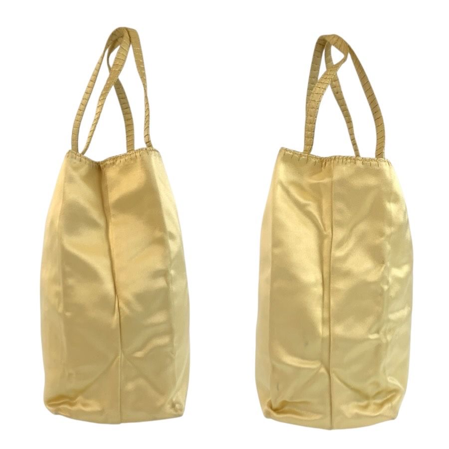 Prada Logo Embroidery Yellow Satin Tote — view 8