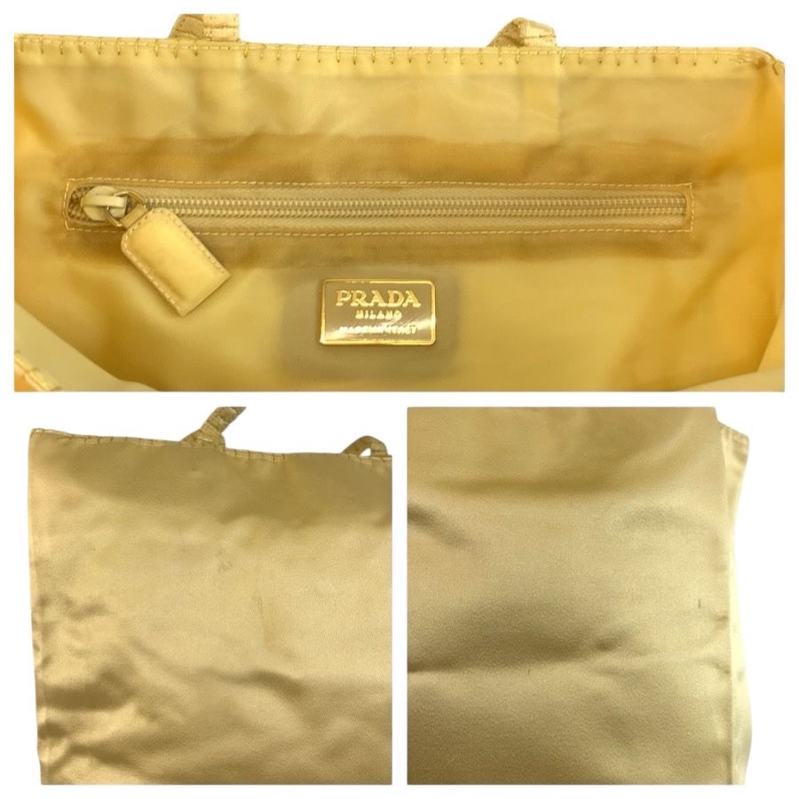 Prada Logo Embroidery Yellow Satin Tote — view 6