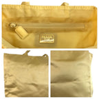 Prada Logo Embroidery Yellow Satin Tote — view 6