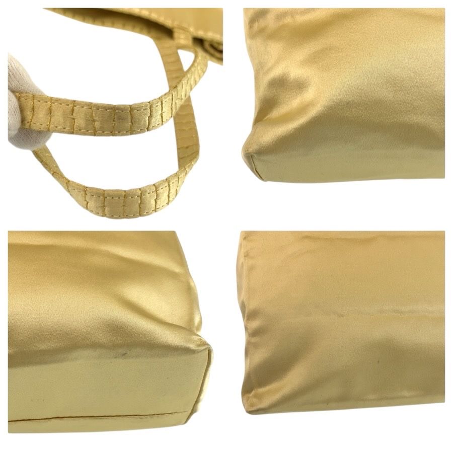 Prada Logo Embroidery Yellow Satin Tote — view 5