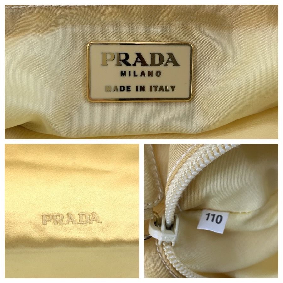 Prada Logo Embroidery Yellow Satin Tote — view 3