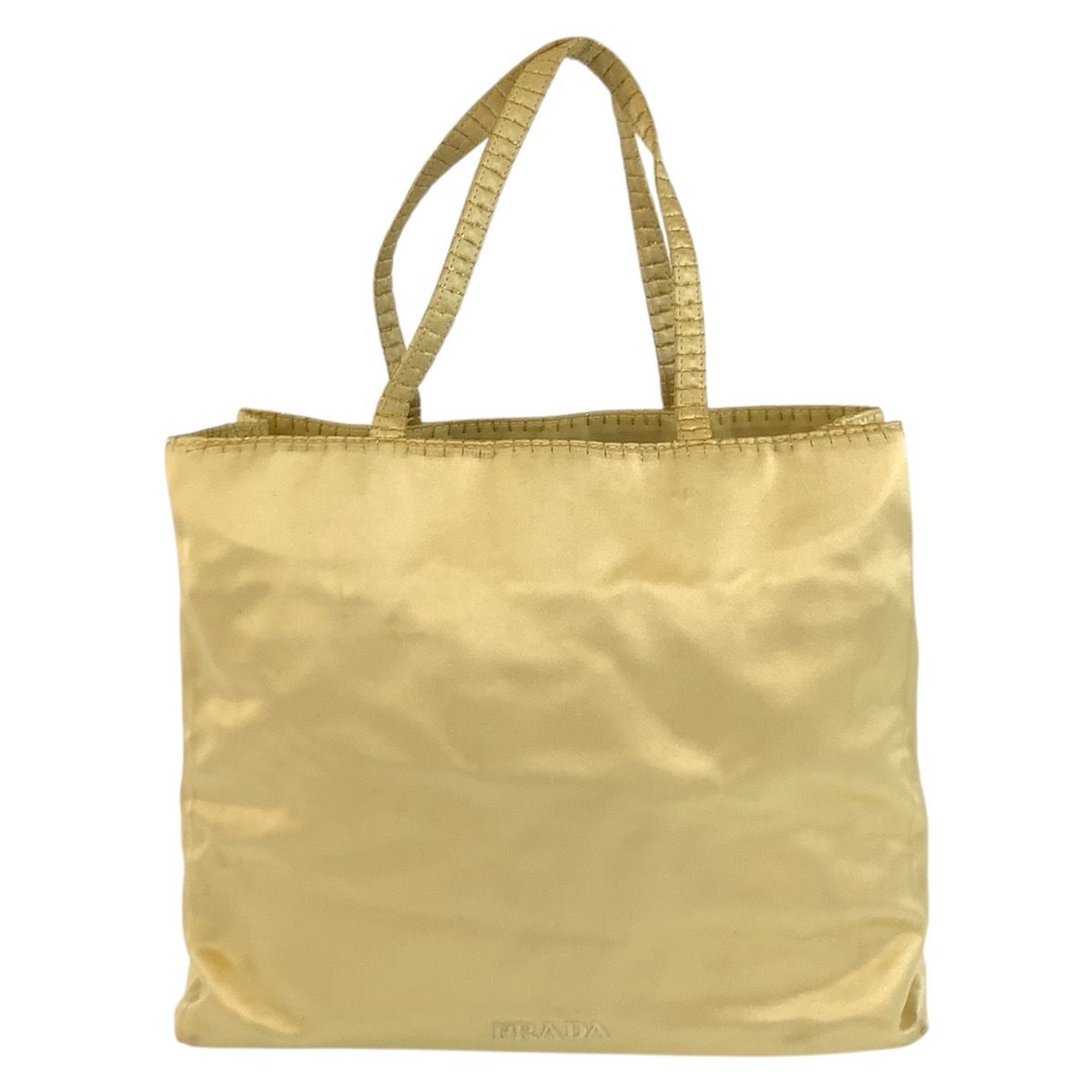 Prada Logo Embroidery Yellow Satin Tote — view 2