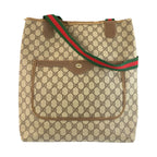 Gucci Vintage Sherry Line Brown Beige GG Supreme Canvas Tote Shoulder