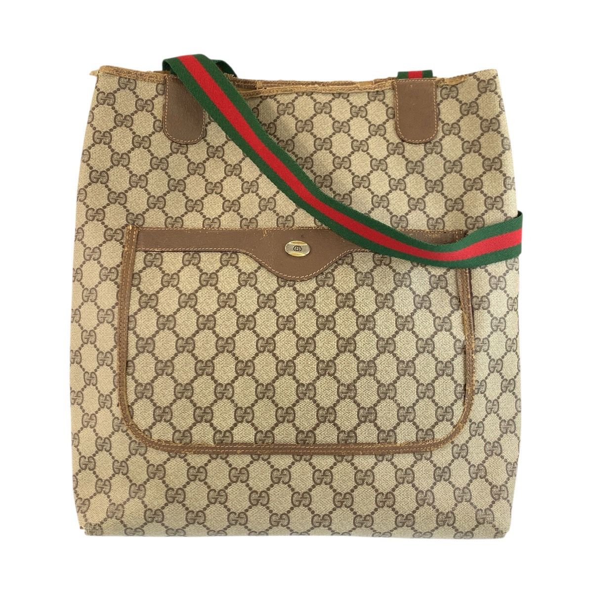 Gucci Vintage Sherry Line Brown Beige GG Supreme Canvas Tote Shoulder
