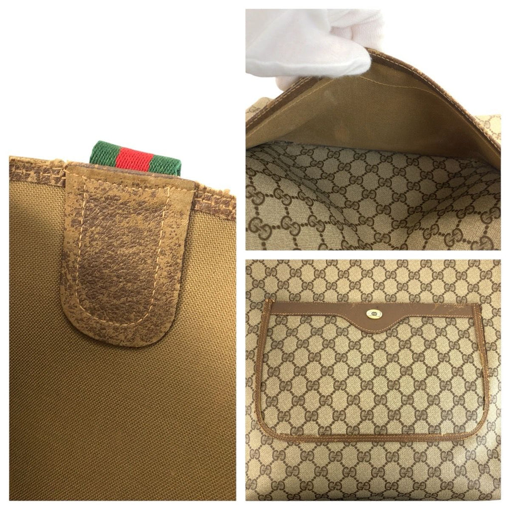 Gucci Vintage Sherry Line Brown Beige GG Supreme Canvas Tote Shoulder — view 6