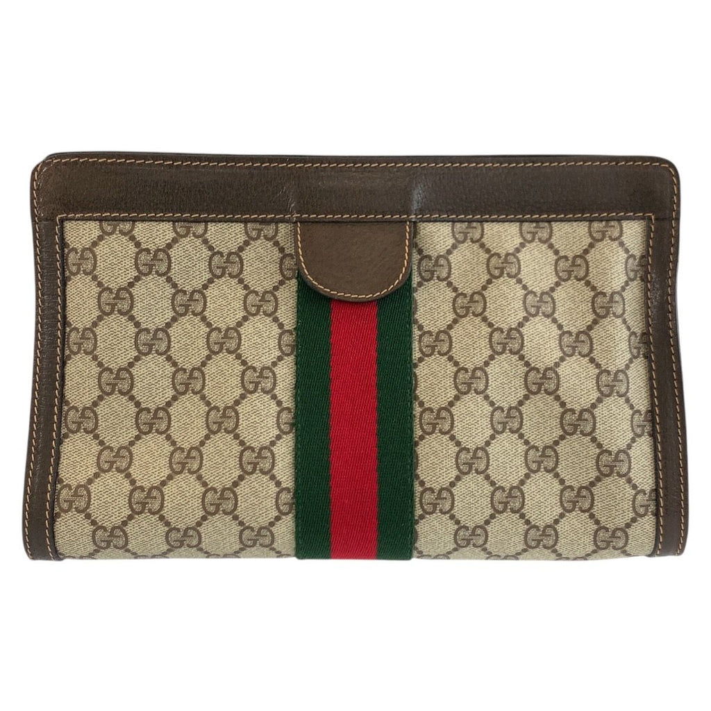 Gucci Vintage Sherry Line Beige GG Supreme Canvas Clutch