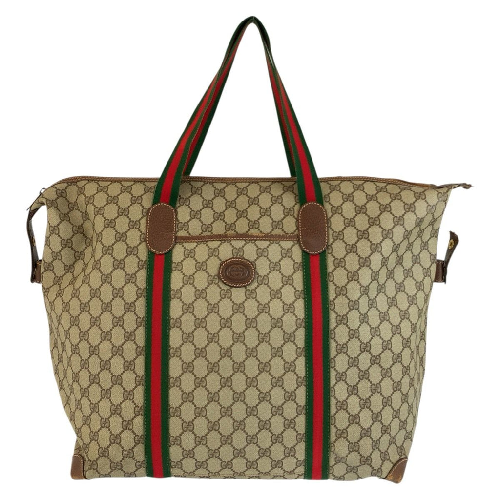 Gucci Sherry Line Beige Brown GG Supreme Canvas 002 39 Tote Boston