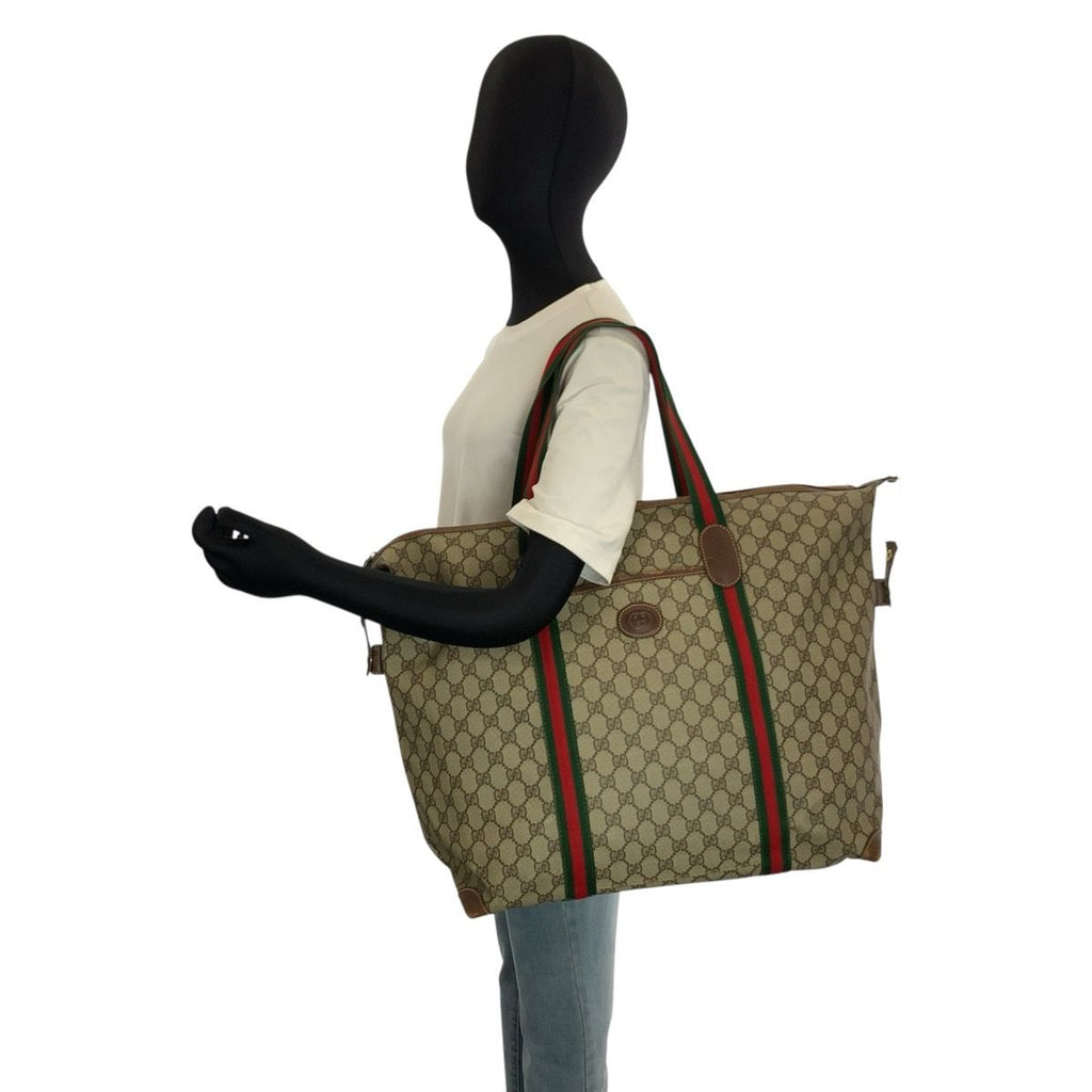 Gucci Sherry Line Beige Brown GG Supreme Canvas 002 39 Tote Boston — view 7