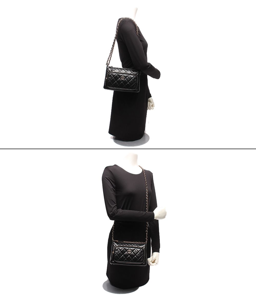 Chanel Chain Shoulder Bag Crossbody Silver Single Shiny Crumple Quilted Lambskin — view 9