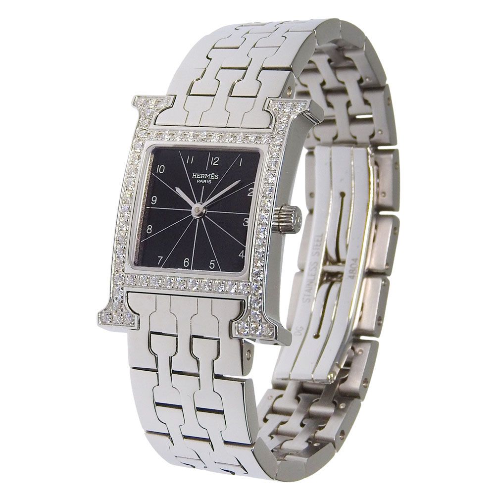 Hermes Watch Stainless Steel Quartz Analog Display Black Dial — view 2