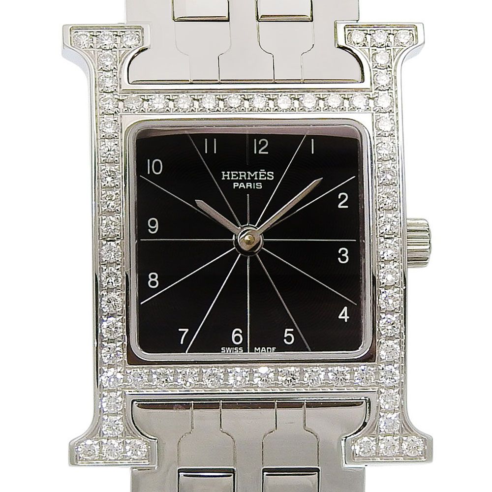Hermes Watch Stainless Steel Quartz Analog Display Black Dial