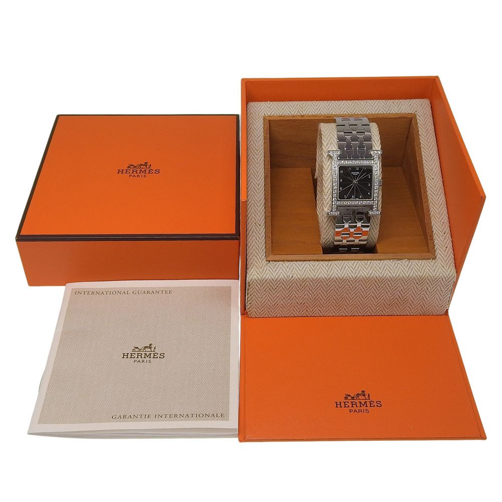 Hermes Watch Stainless Steel Quartz Analog Display Black Dial — view 7