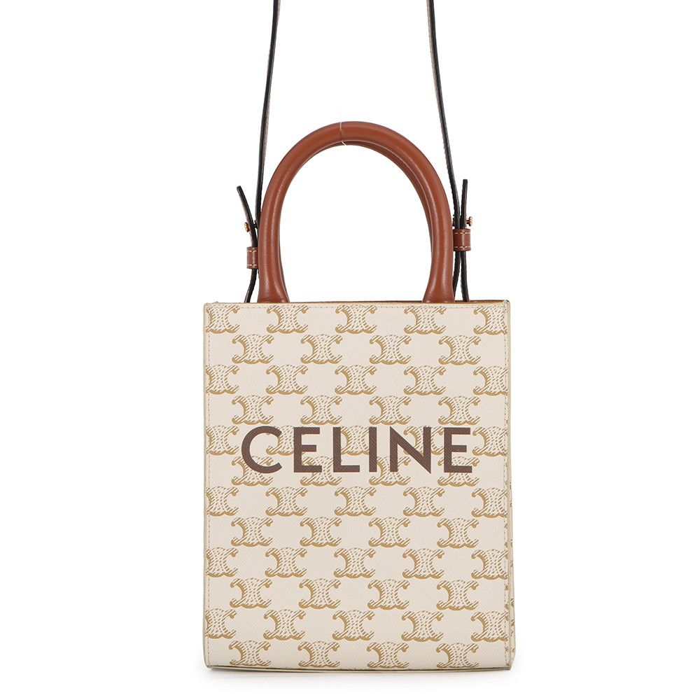 Celine Triomphe Mini Vertical Cabas Leather 2-Way Shoulder Bag White