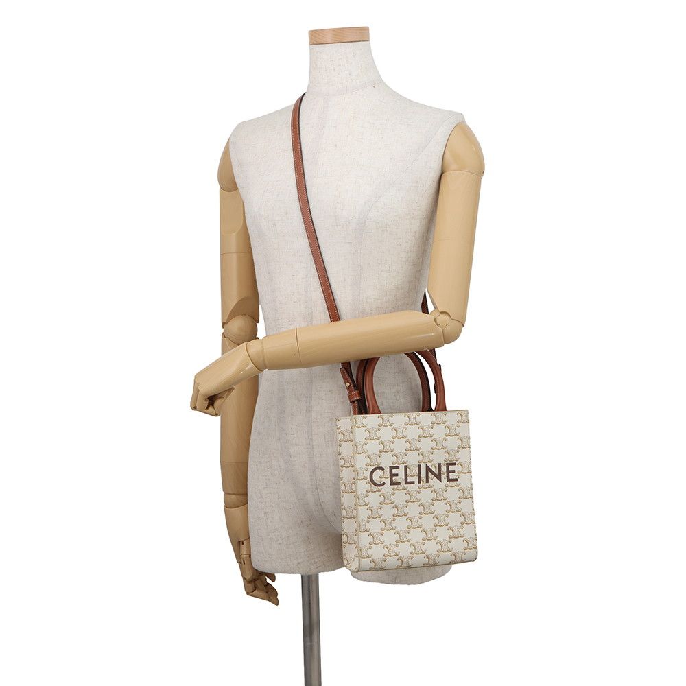 Celine Triomphe Mini Vertical Cabas Leather 2-Way Shoulder Bag White — view 5