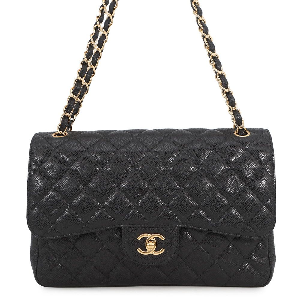 Chanel Chain Shoulder Bag Quilted 30 Caviar Leather CC Logo Black