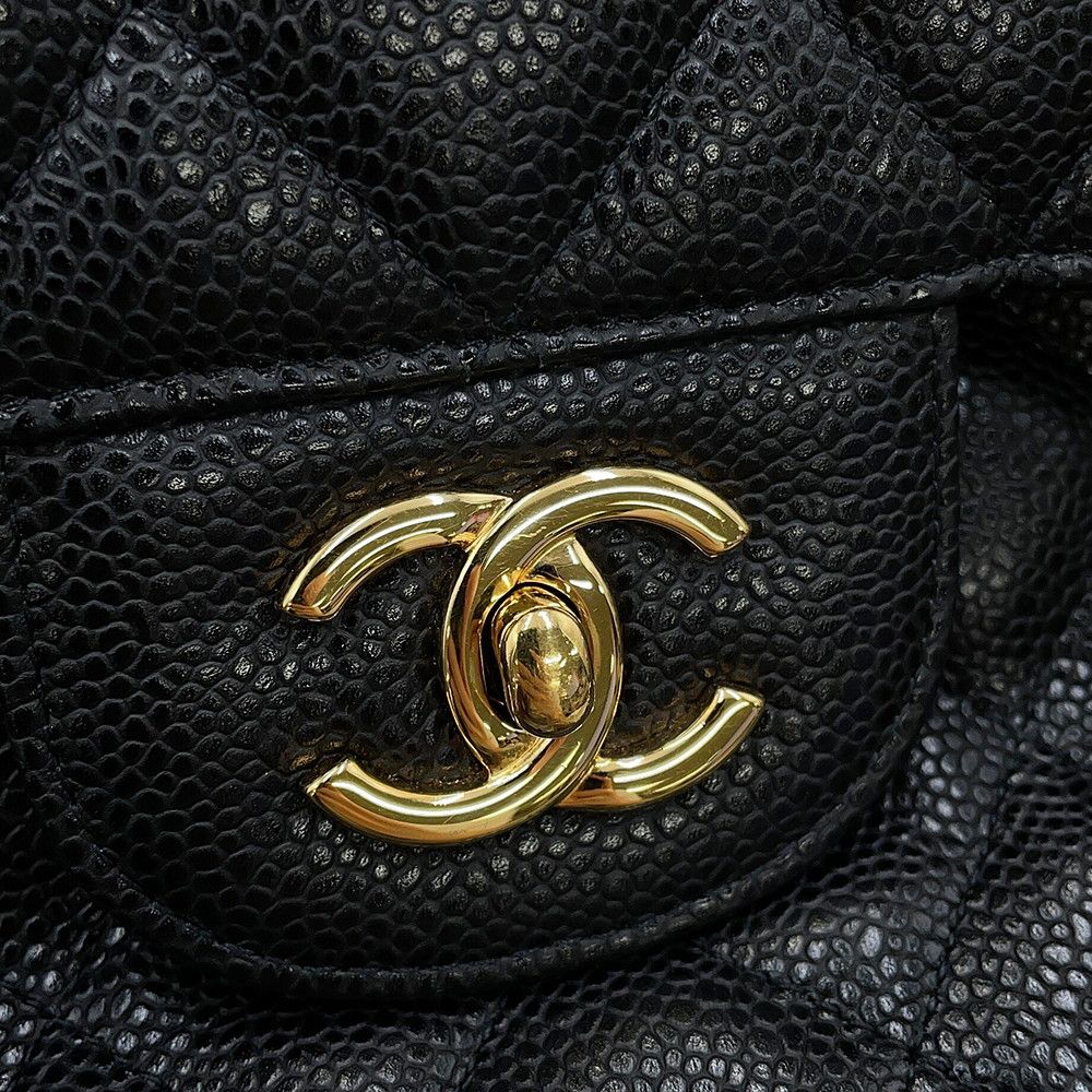 Chanel Chain Shoulder Bag Quilted 30 Caviar Leather CC Logo Black — view 9