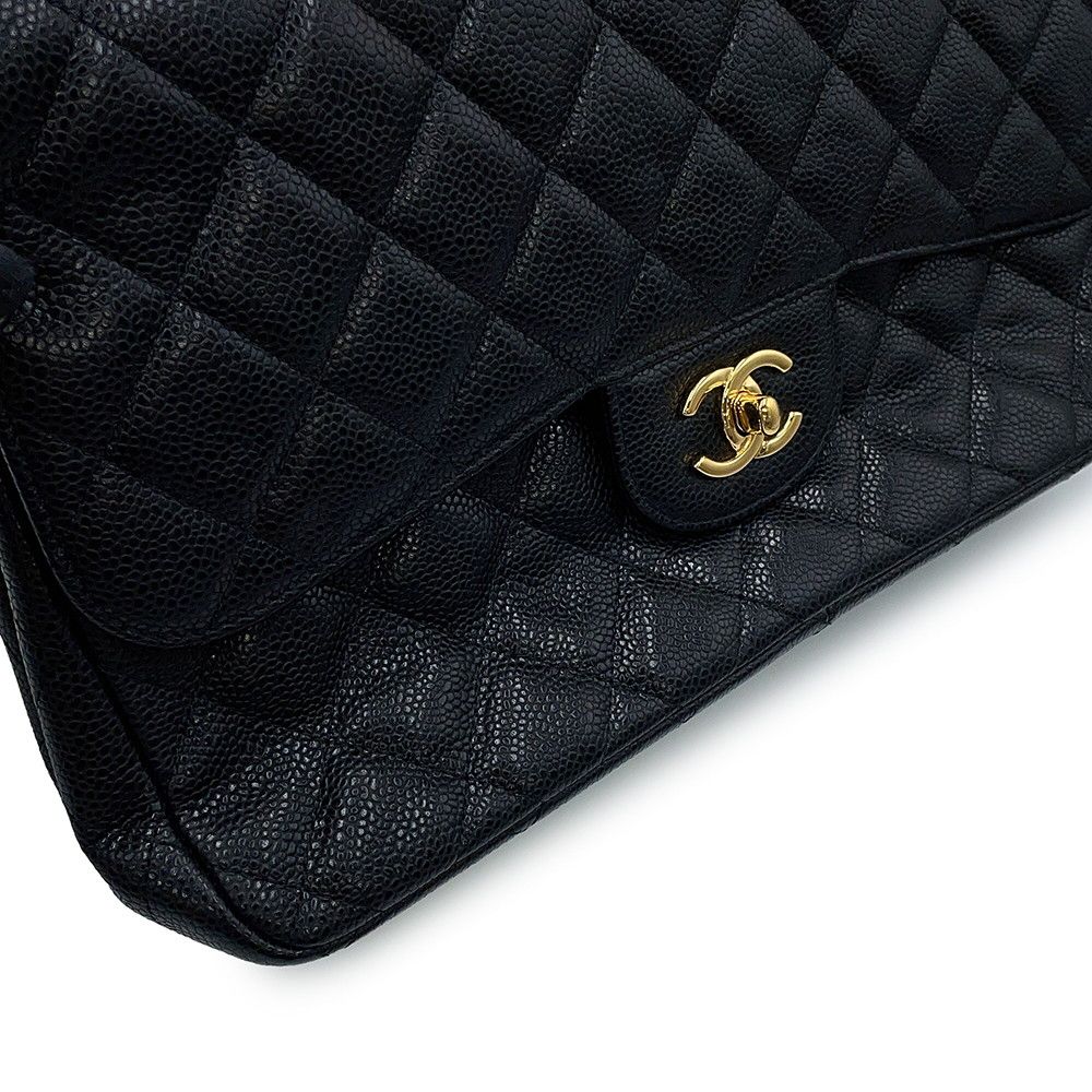 Chanel Chain Shoulder Bag Quilted 30 Caviar Leather CC Logo Black — view 8