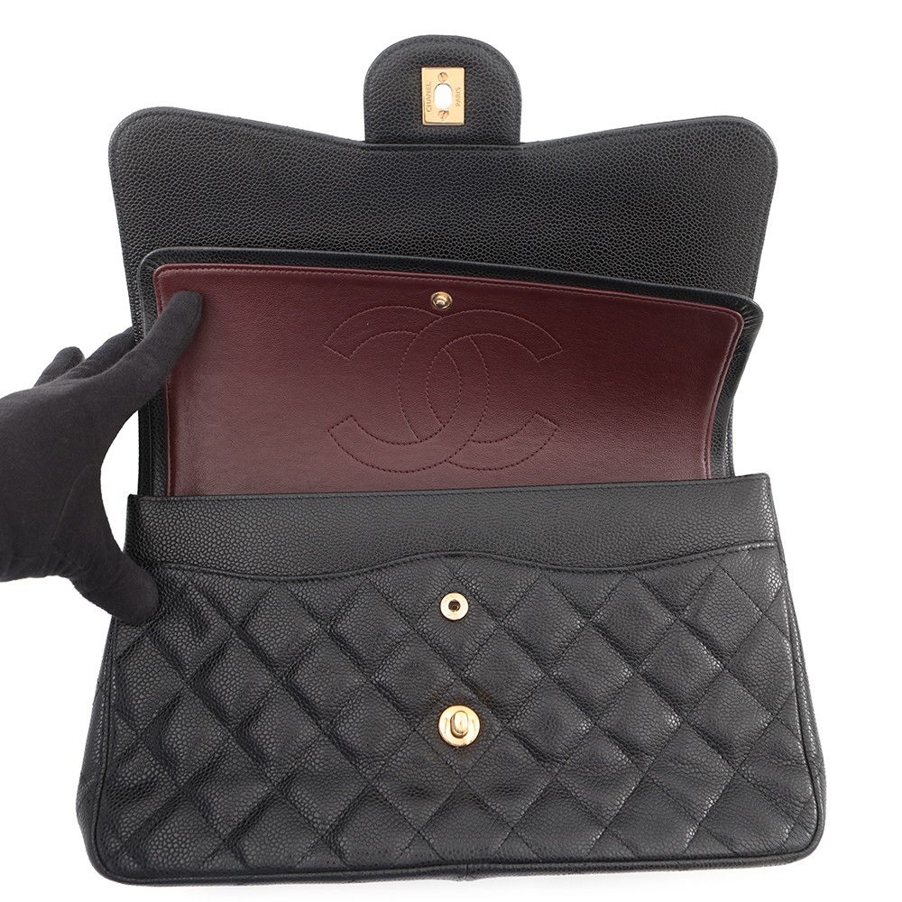 Chanel Chain Shoulder Bag Quilted 30 Caviar Leather CC Logo Black — view 6