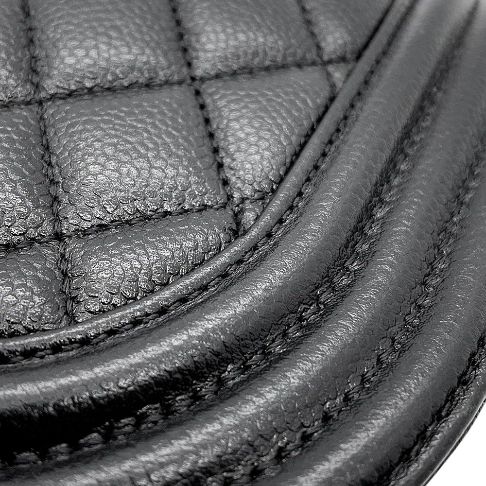 Chanel Chain Shoulder Bag Quilted CC Logo Boy Small Caviar Leather 2-Way Black — view 9